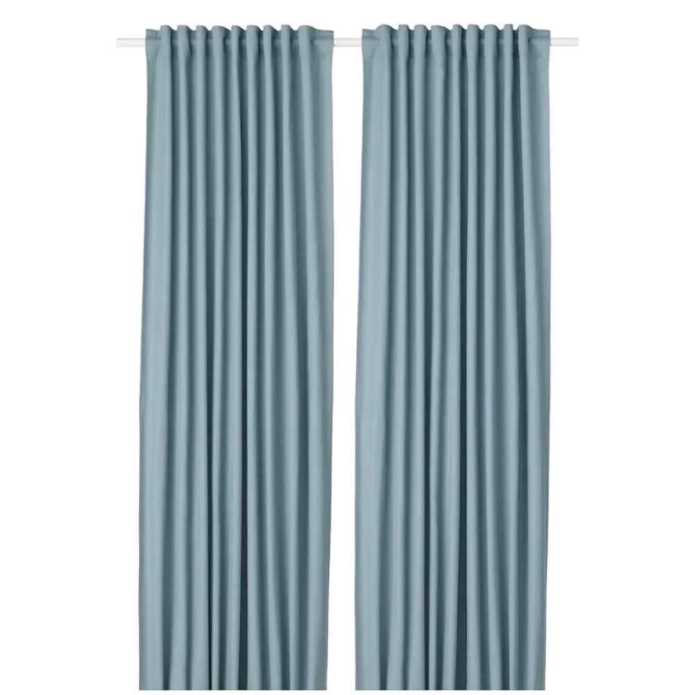 2 Curtain Panels, NWT, blue Tibast IKEA, each panel 98” x 57”